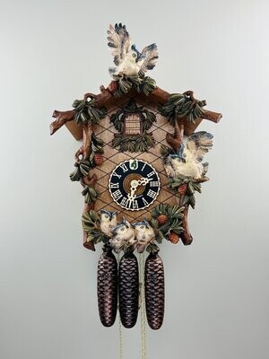 20" Eight Day Musical Cuckoo Clock with Hand  Carved Owls, Pine Needles, Pine Cones and Owl Hoot