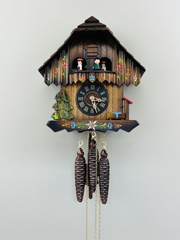 11" One Day Musical Cuckoo Clock with Hand-painted Flowers and Moving Dancers