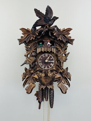 18" One Day Musical Cuckoo Clock with Hand-carved Birds, Leaves, and Chicks in Nest