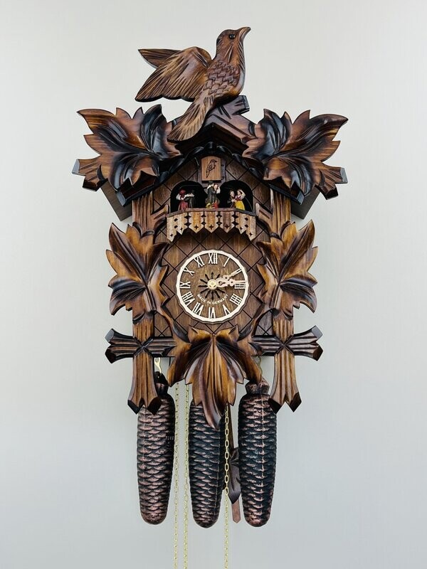 16" Eight Day Musical Cuckoo Clock with Dancers - Five Hand-carved Birds and Maple Leaves