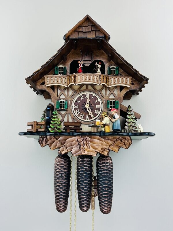15" Eight Day Musical Cuckoo Clock - The Noodle Bruiser - Wife Strikes Beer Drinker Husband with Rolling Pin