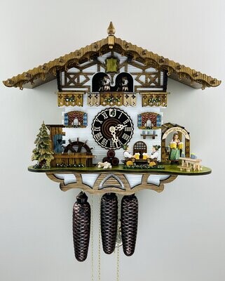 15" Eight Day Musical Cuckoo Clock Beer Drinkers raise mugs as maid serves from Biergarten