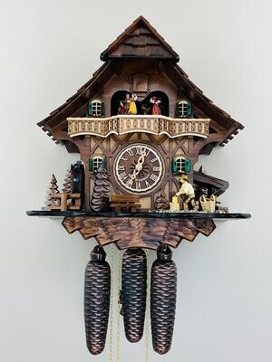 13" Eight Day Musical Cuckoo Clock Cottage with Woodchopper and Waterwheel