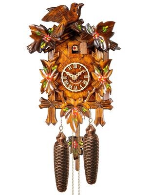 13" Eight Day Cuckoo Clock with Five Hand-Painted Hand-carved Maple Leaves and One Bird
