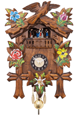 11" Quartz Novelty Clock - Five Leaves & One Bird with Painted Flowers and Moving Dancers