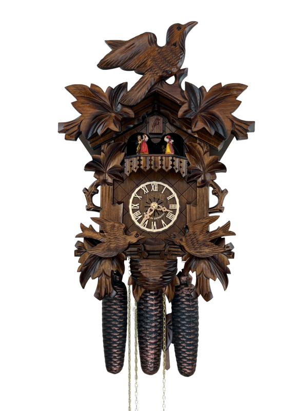 16" Eight Day Musical Cuckoo Clock with Dancers - Moving Birds Feed Bird Nest