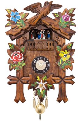 11" Quartz Novelty Clock - Five Leaves & One Bird with Painted Flowers and Moving Dancers