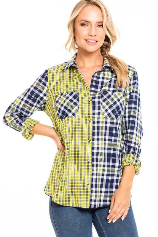 Multiples blue and plaid check top
