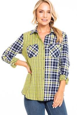 Multiples blue and plaid check top