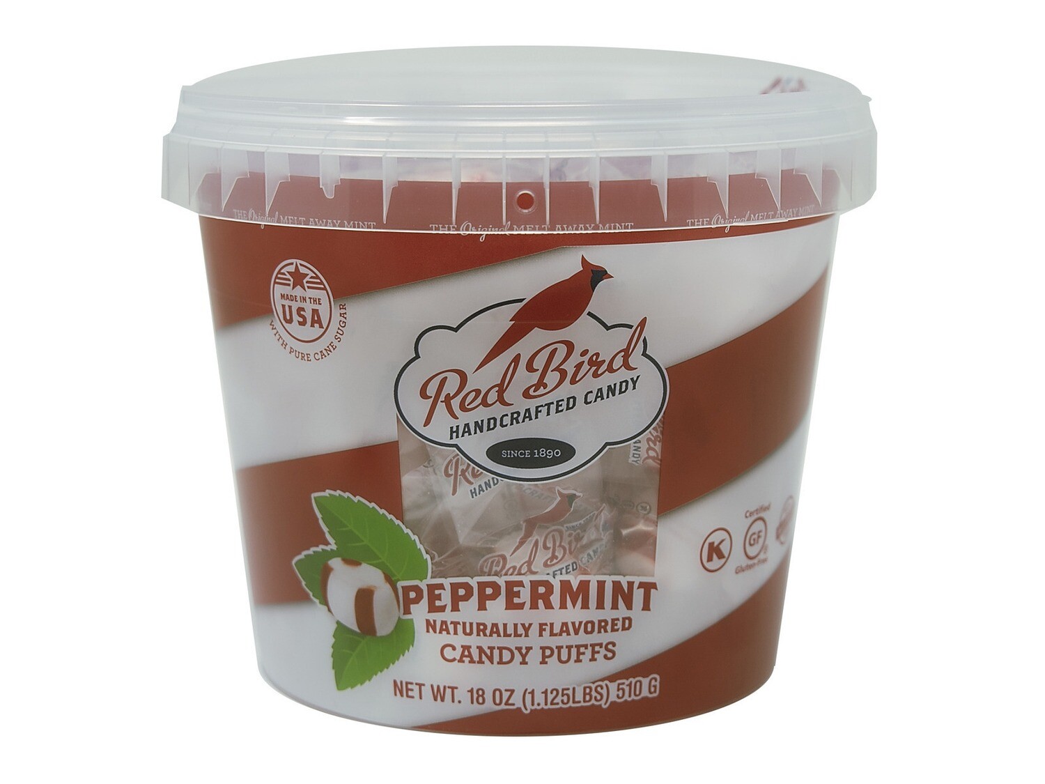 Red Bird Peppermint Candy Puffs Tub