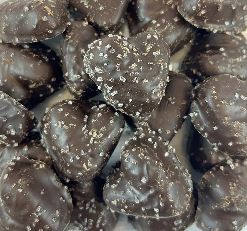 Dark Chocolate Caramel Hearts with Sea Salt