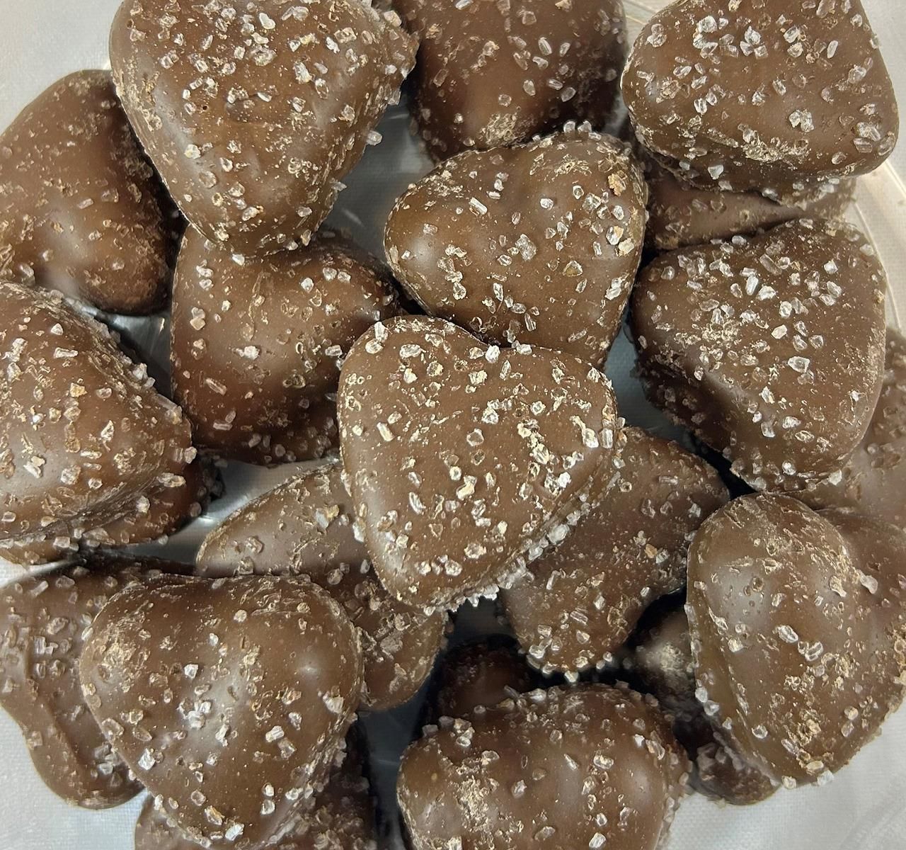 Milk Chocolate Caramel Hearts with Sea Salt
