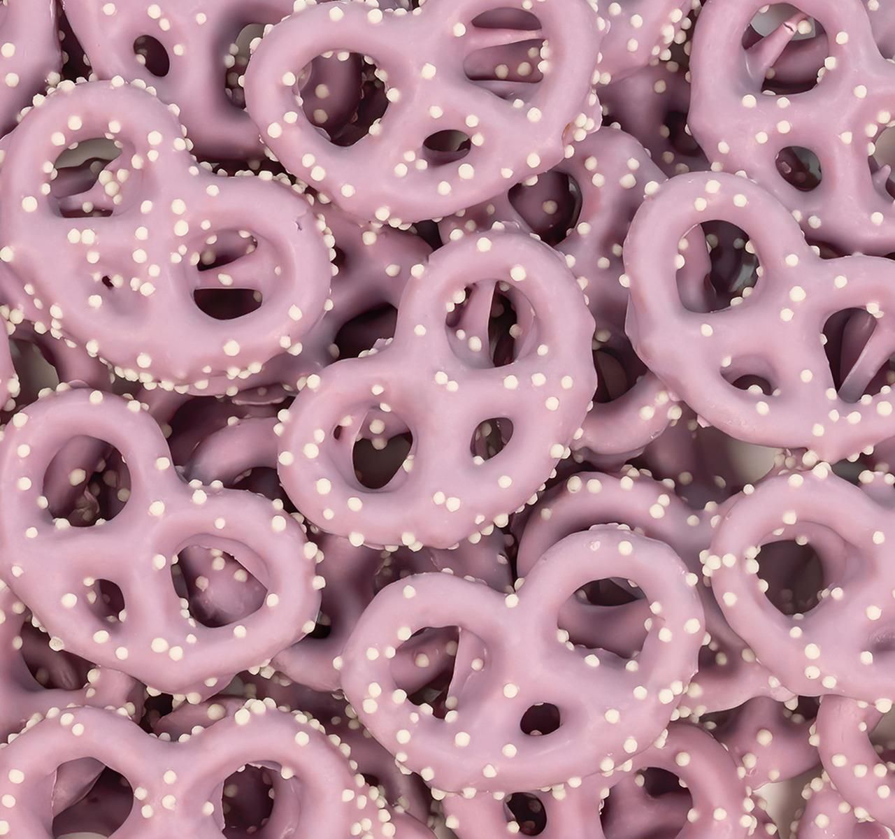 Blackberry Cobbler Pretzels with White Nonpareils