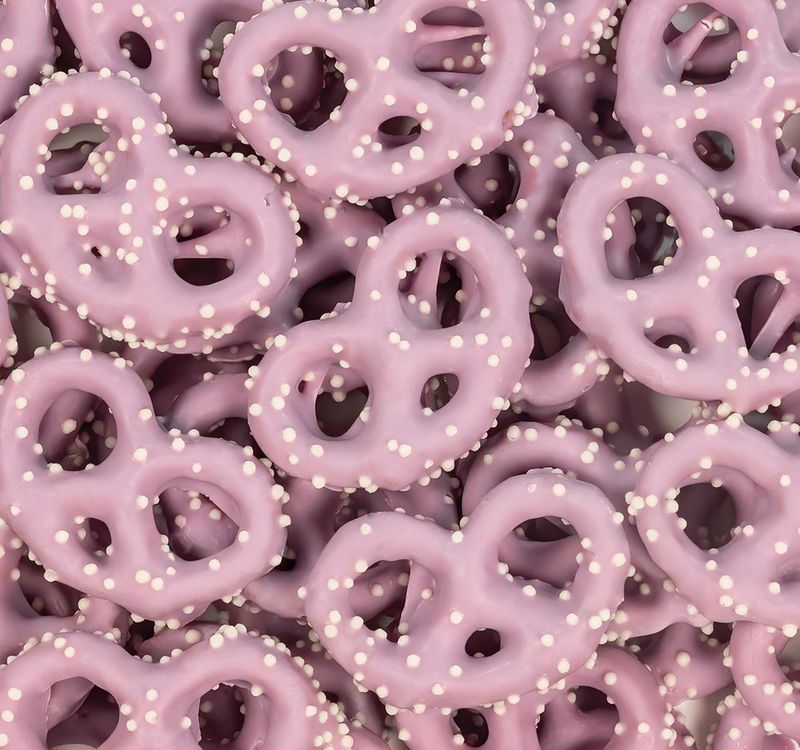 Blackberry Cobbler Pretzels with White Nonpareils