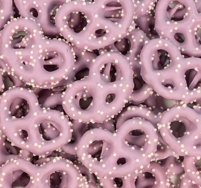 Blackberry Cobbler Pretzels with White Nonpareils