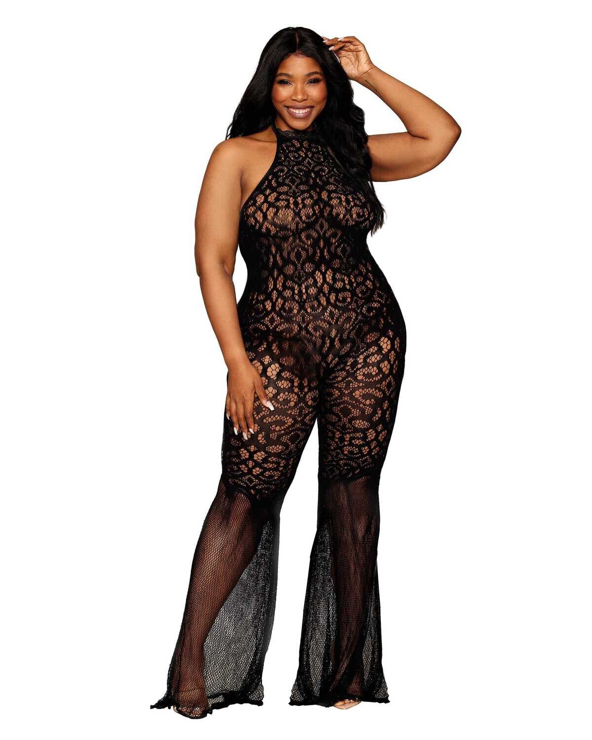 Dream Girl Flair-legged Bodystocking Black Plus Size