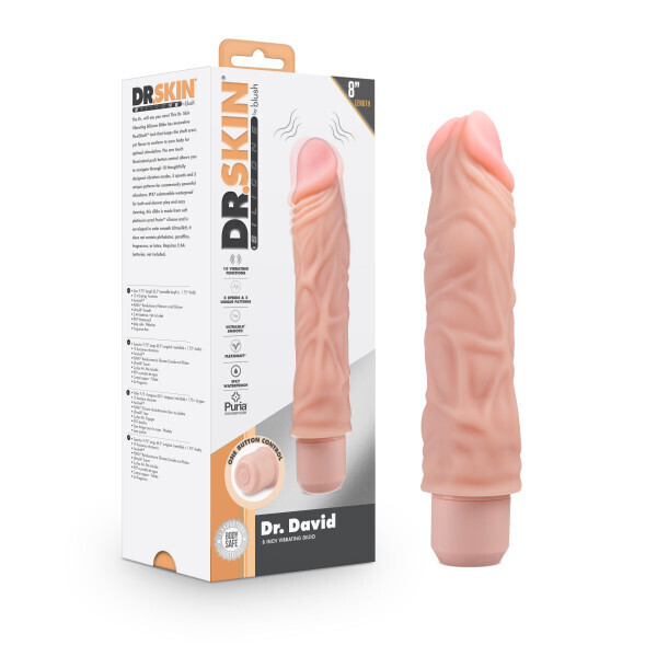 Dr. Skin Silicone Dr. David 8in.  Vibrating Dildo Beige