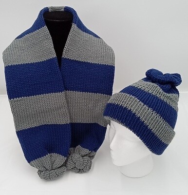 Gray and Blue Knitted Scarf Set