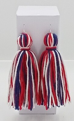 Red, White, and Blue Yarn Tassel Earrings