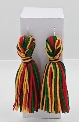 Red, Green, Gold, and Black Yarn Tassel Earrings