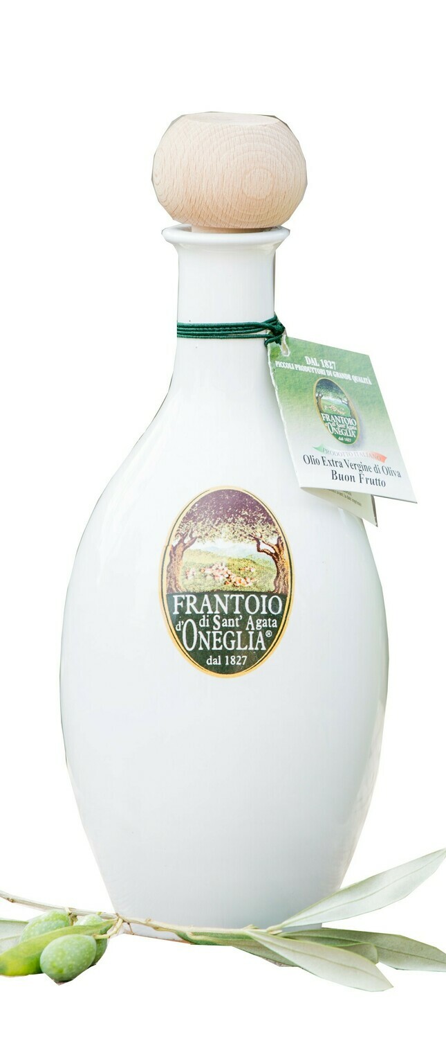 Olio Extra Vergine di Oliva BUON FRUTTO 
100% italiano Frantoio Sant'Agata 
ceramica bianca