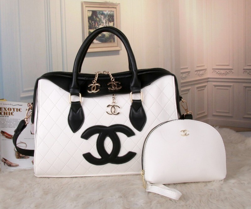 White and black CC handbag