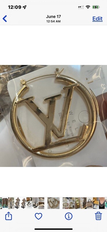 Gold plated LV earrings. A mirror copy that’s exact as the original.