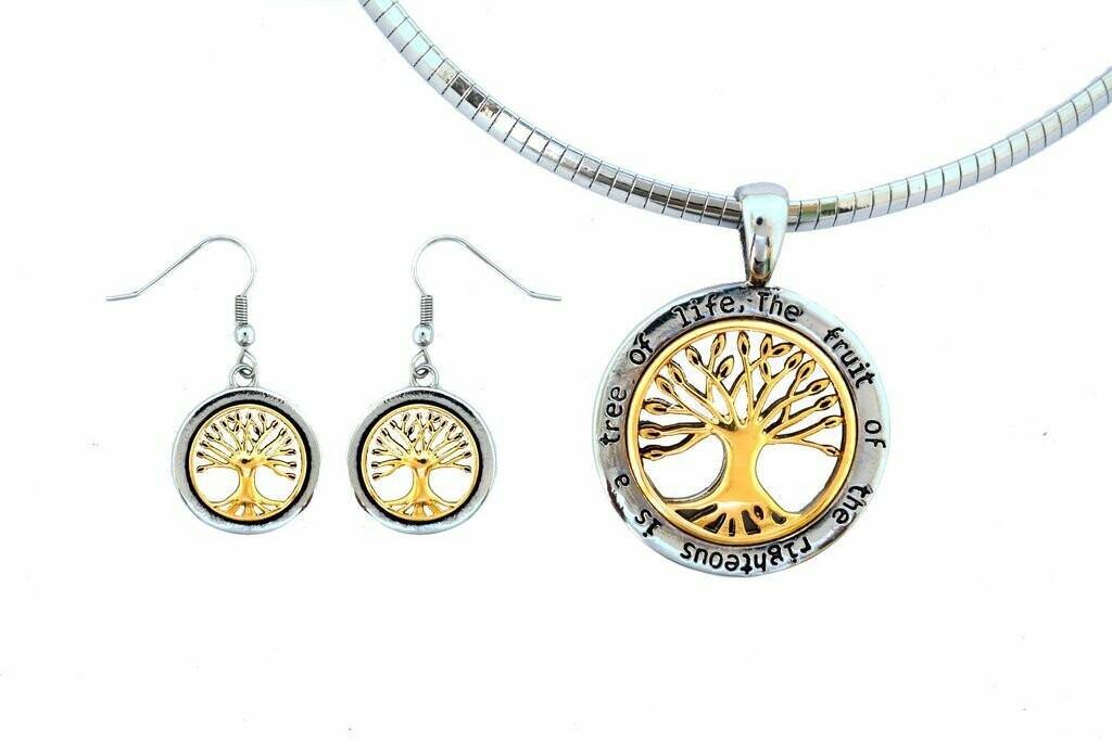 Tree Of Life Pendant Matching Earrings With Omega Necklace