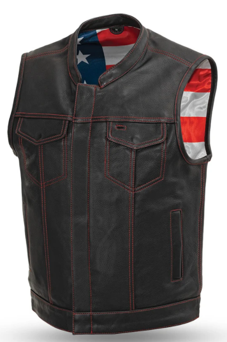 Born Free Motorcycle Leather Club Vest (Red Stitch)