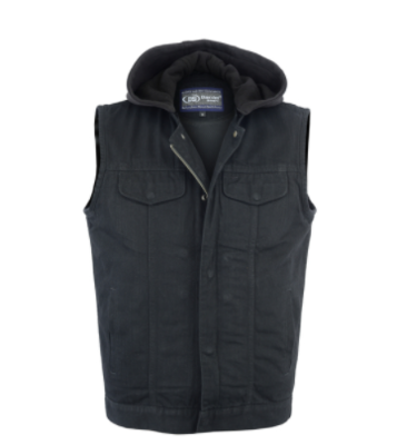 Men's Black Denim Single Back Panel Concealment Vest w/Removable Hood