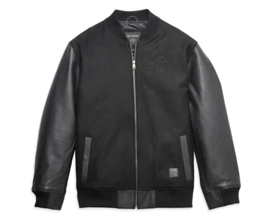 Genuine Harley-Davidson® Mens Black Varsity Leather Jacket