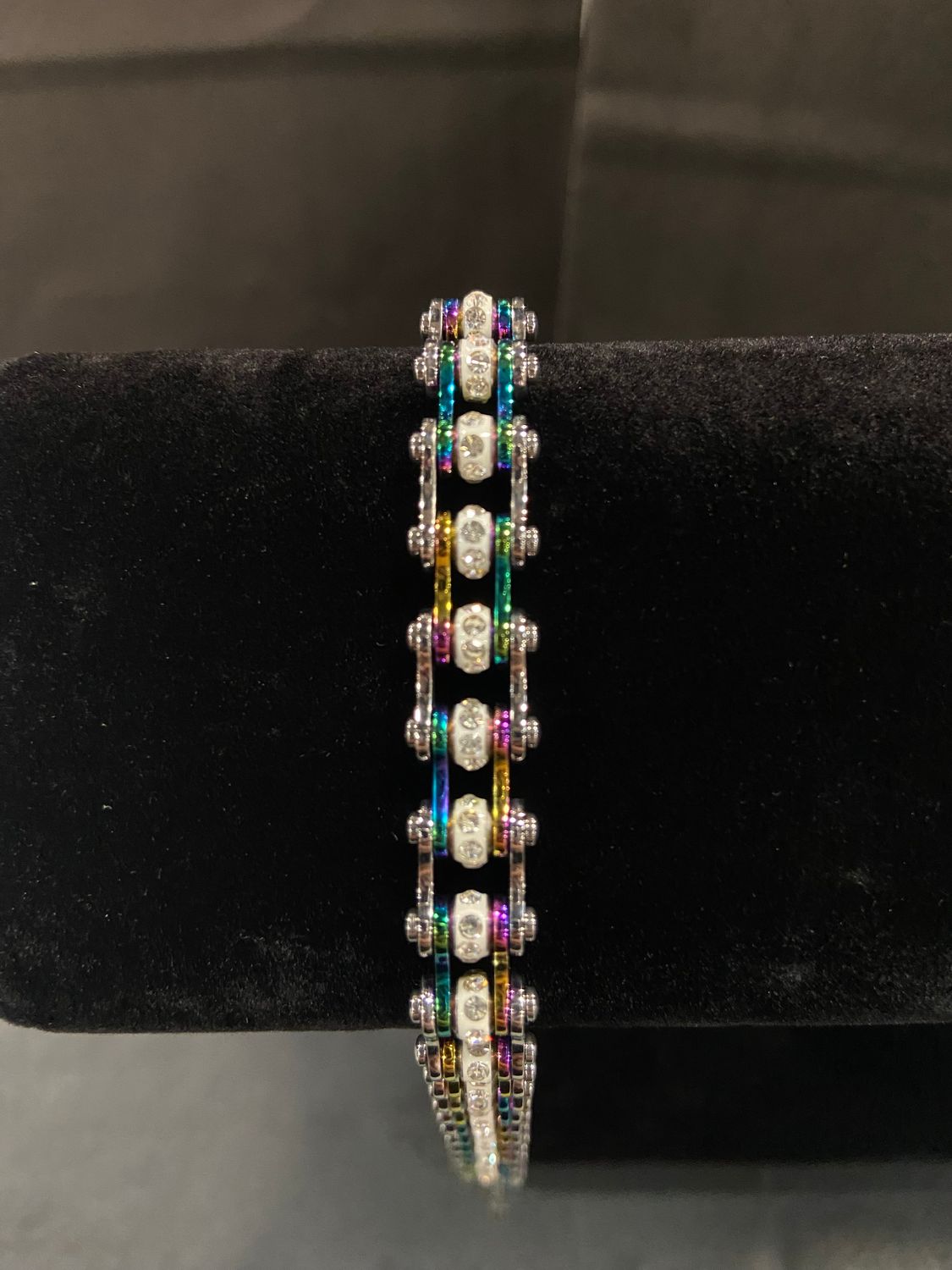 RAINBOW CRYSTAL WHITE BIKE CHAIN BRACELET
