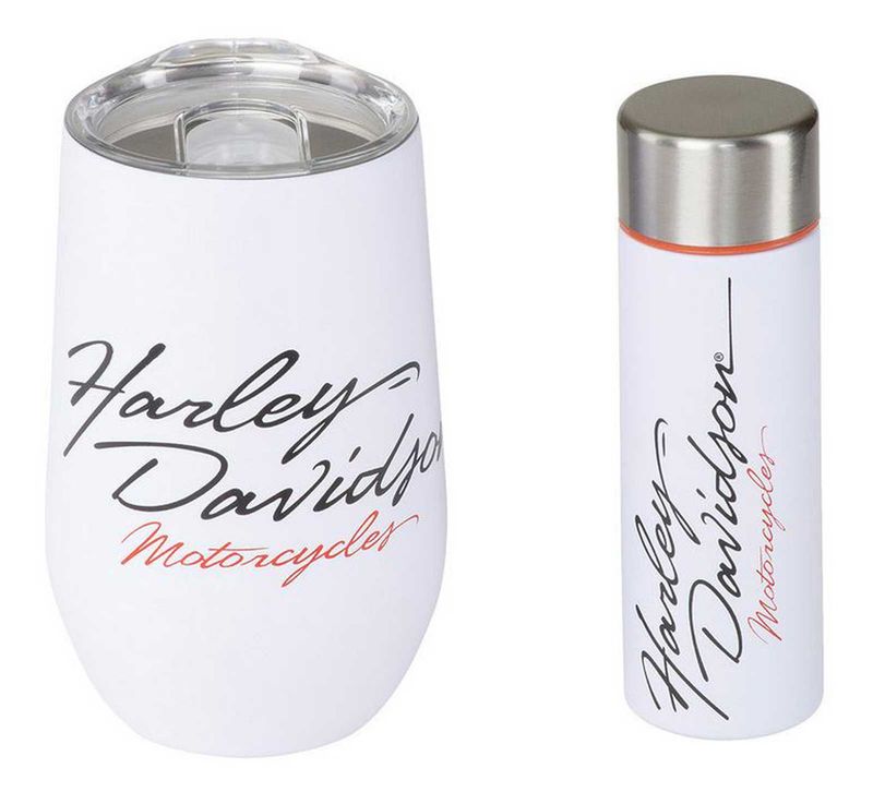 Harley-Davidson® Racing Stainless Steel Wine Tumbler &amp; Slim Flask Set - White