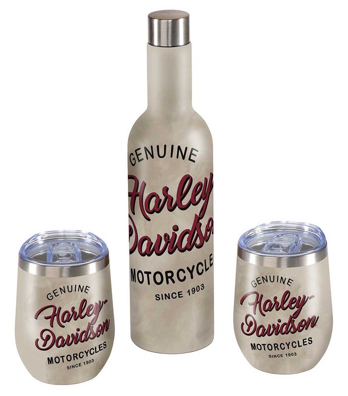 Harley-Davidson® Tumbler Gift Set, Wine Tumblers &amp; Water Bottle - Stainless Steel