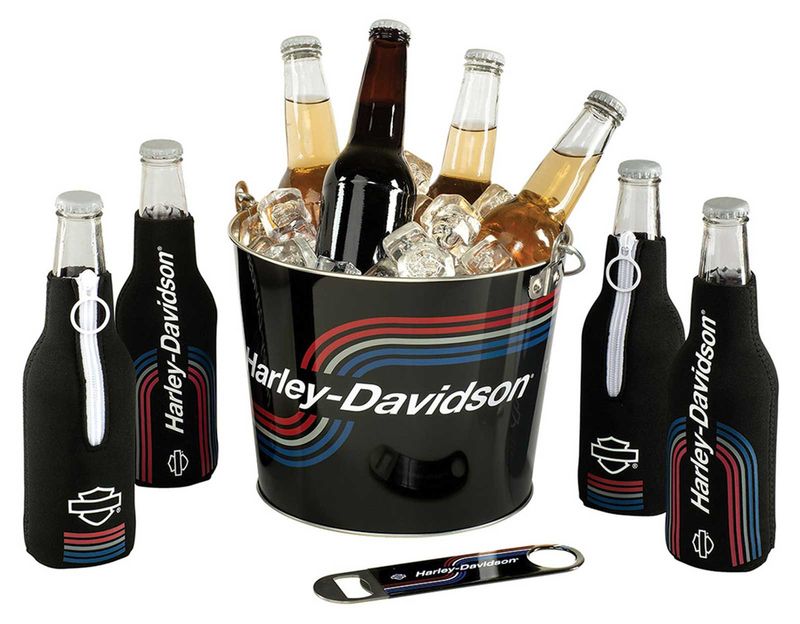 Harley-Davidson® Party Bucket Set, Retro Tank Graphic Bucket, Bottle Zip &amp; Opener