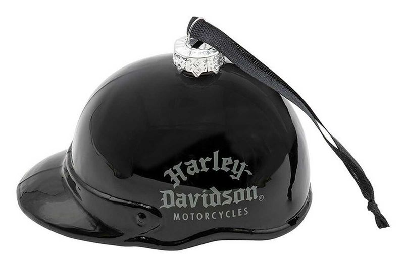 Harley-Davidson® Old English H-D Helmet Holiday Ornament – Black Blown Glass