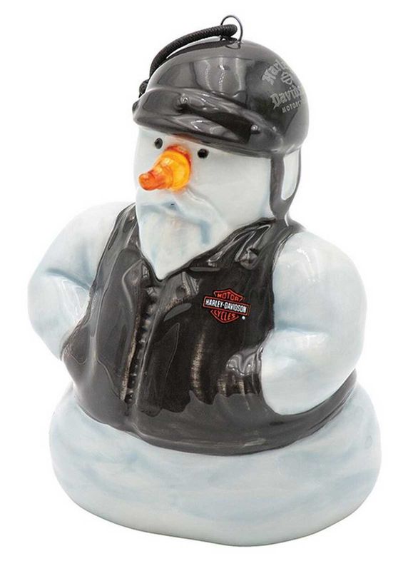 Harley-Davidson® Sculpted Ceramic Biker Snowman LED Christmas Ornament, White