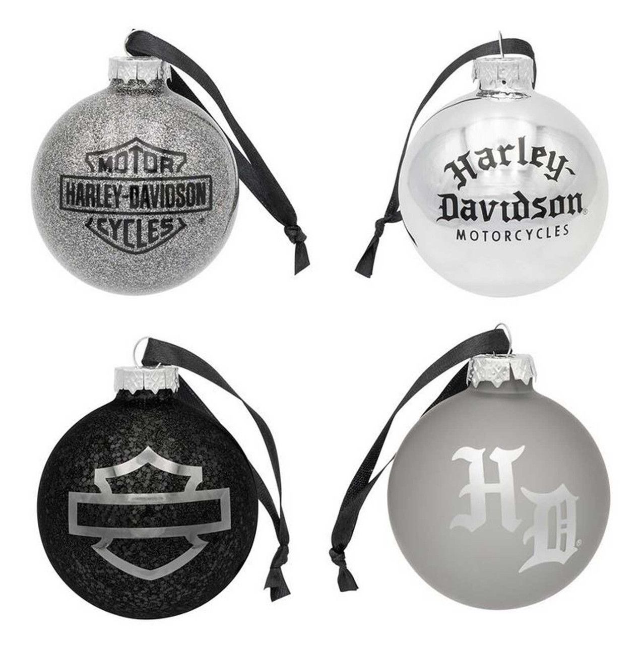 Harley-Davidson® Glass Ball Holiday Christmas Tree Ornaments Set of 4