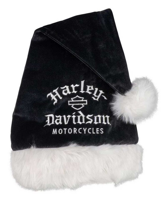 Harley-Davidson® Embroidered Old English Logo Holiday Santa Hat - Black &amp; White
