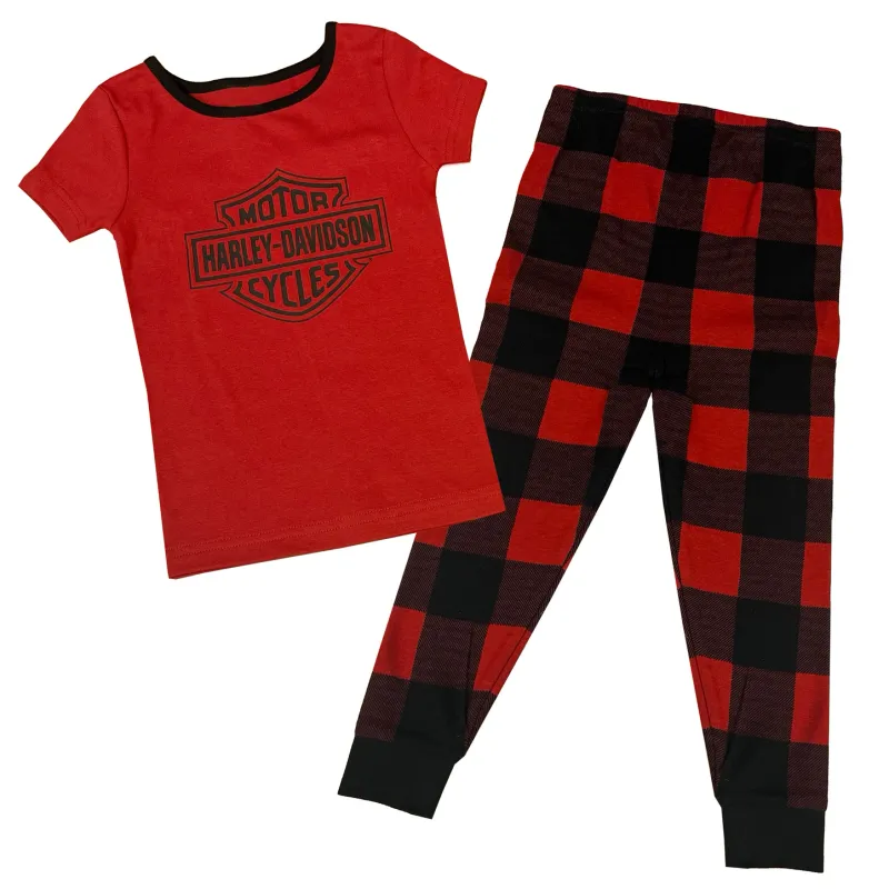 Harley-Davidson® Toddler &amp; Big Girls' Holiday Plaid Pajama Gift Set
