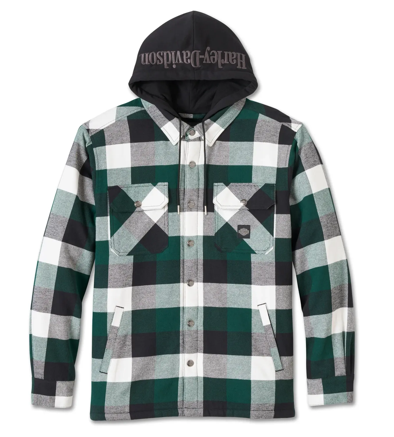 Harley-Davidson Shirt Jacket Traveler Hooded Black/Green Plaid