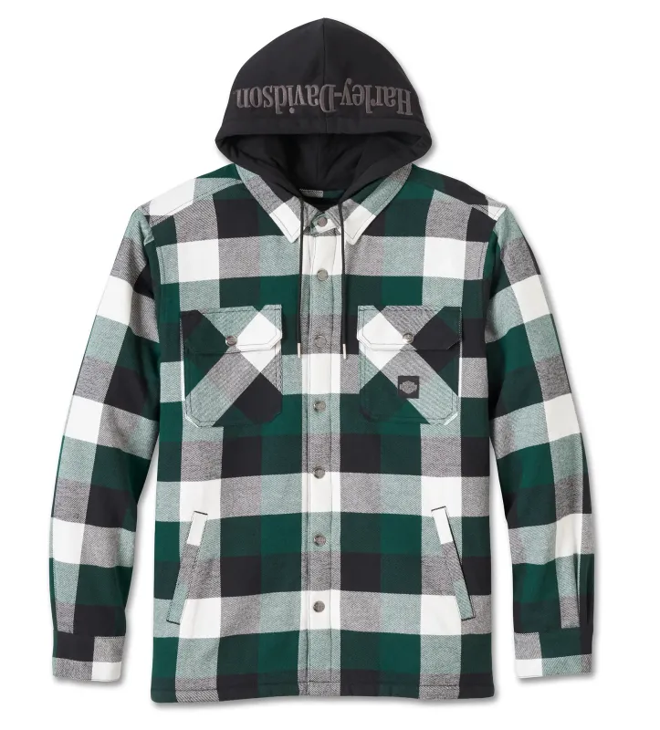 Harley-Davidson Shirt Jacket Traveler Hooded Black/Green Plaid