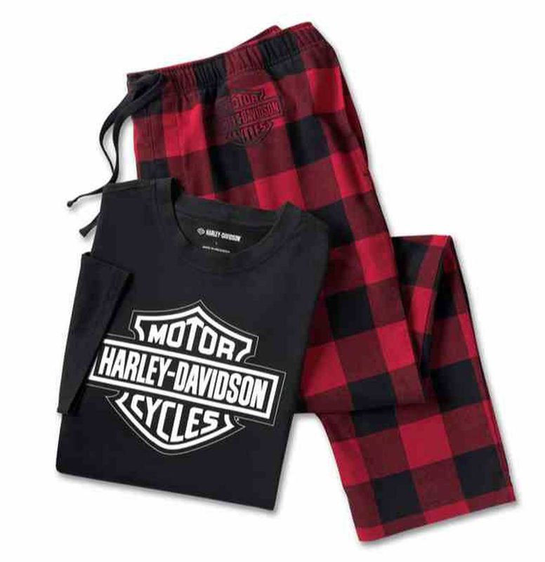 Harley-Davidson® Men's Bar &amp; Shield Short Sleeve Pajamas Plaid Bottoms