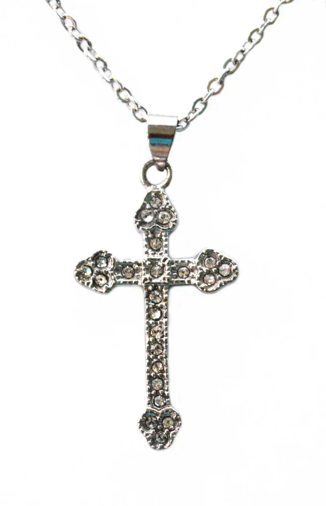 Cross Pendant Imitation Diamonds With 19 1/2" Link Chain Stainless Steel