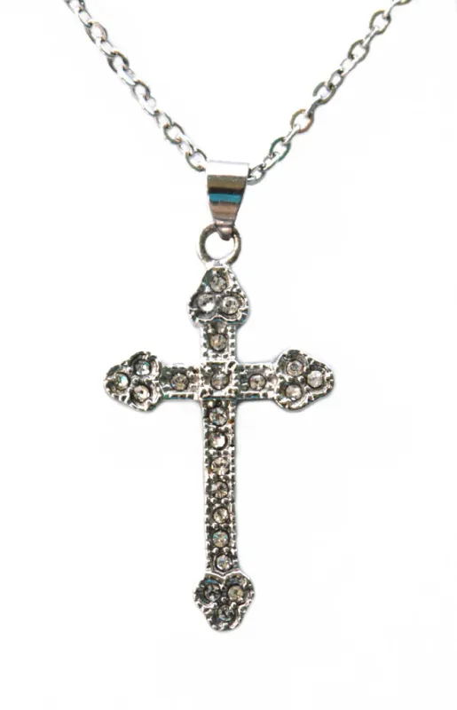 Cross Pendant Imitation Diamonds With 19 1/2" Link Chain Stainless Steel