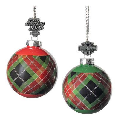 Harley-Davidson® Holiday Plaid Bar &amp; Shield Ball Christmas Tree Ornament Set of 2