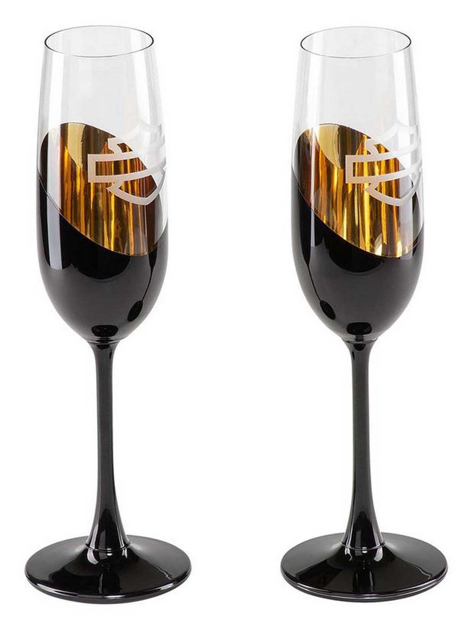Harley-Davidson® Champagne Glasses, Electroplated Copper &amp; Black Colors, Set of 2