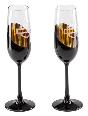 Harley-Davidson® Champagne Glasses, Electroplated Copper &amp; Black Colors, Set of 2