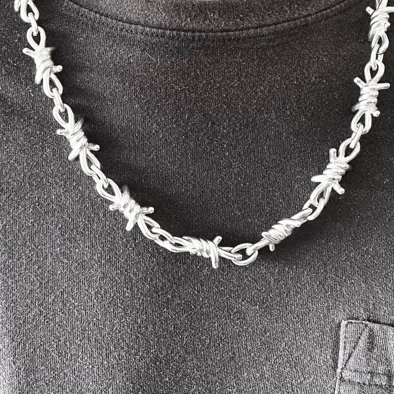 Men's Necklace 26" 15 MM Wide Stainless Steel Barbed Wire Link Design