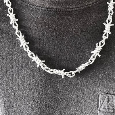 Men's Necklace 26" 15 MM Wide Stainless Steel Barbed Wire Link Design